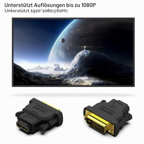BENFEI DVI-D DVI zu HDMI Adapter, DVI zu HDMI Bidirektionaler Stecker zu Buchse, Konverter mit vergoldetem Kabel, 2er Packung