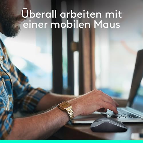 Logitech M185 Kabellose Maus, 2,4 GHz mit USB-Nano-Empfänger | 12 Monate Batterielaufzeit, 1000 DPI Optical Tracking, Für Links- und Rechtshänder, Kompatibel mit PC, Mac, Laptop - Grau