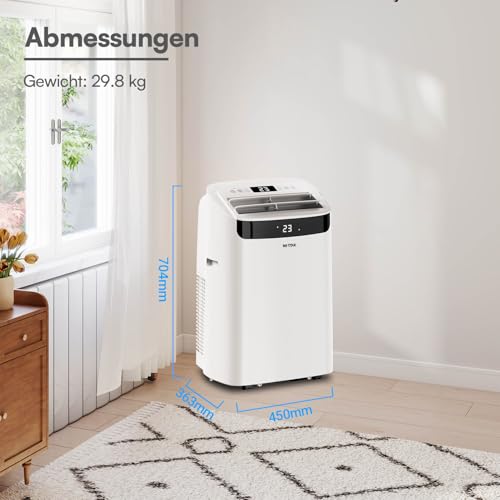 BE COOL mobiles Klimagerät 14000 BTU mit Heizung & WLAN, 4 in 1 Klimaanlage mit Entfeuchter und Ventilator, für Räume bis 48 m², Fernbedienung, Timer, Alexa & Google Assistant, weiß