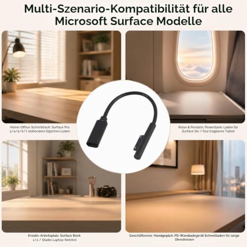 Adapterkabel USB-C auf Surface Connect, magnetisch, 65 W PD, Schnellladung für Microsoft Surface Pro 3/4/5/6/7, Surface Go, Laptop, Book, kompaktes Design, langlebig, für Reisen