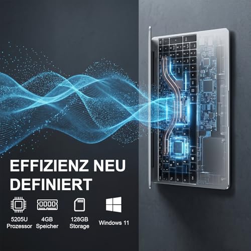 Laptop Windows 11 The Notebook, Deutsche Tastatur 15.6 Zoll Laptop Mit Windows 11 Und Office Paket Fertig Installiert 5205U (Bis Zu 2,3 GHz) Prozessor 4GB RAM 128GB ROM TF Karte Erweiterbar Auf 512GB