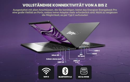 Energizer EnergyBook Pro 18.5 – Laptop mit 18,5" FHD IPS-Display – AMD Ryzen 5 3,7 GHz – 16 GB RAM, 512 GB NVMe SSD – Vega 8 – Windows 11 – Langlebiger 6000-mAh-Akku – QWERTY-Tastatur – Höchstleistung
