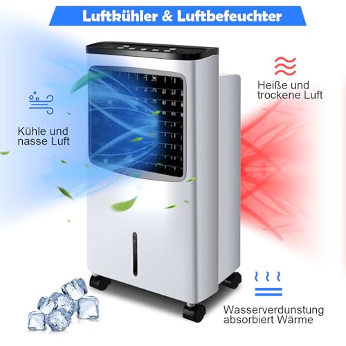 COSTWAY Mobile Klimaanlage ohne Abluftschlauch, 3 in 1 Luftkühler & Luftbefeuchter & Ventilator, 8 L Wassertank, 7,5H Timer, 3 Modi & 3 Geschwindigkeiten, inkl. 2 Kühlakkus & Fernbedienung
