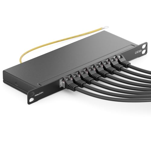 deleyCON CAT 6a 0,5 HE Patchpanel Mini Verteilerfeld 8 Port - Desktop 10" Zoll Rackeinbau Servermontage RJ45 geschirmt TIA568A TIA568B RAL 9005 Schwarz