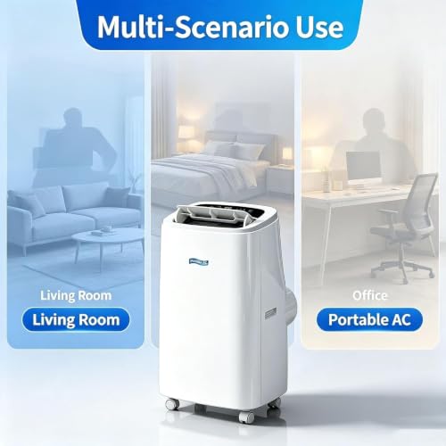 12000 BTU Mobile Klimagerät, Kühlung nur freistehend tragbar, mit Rollen, kompakte Raumklimaanlage für Wohnzimmer & Büro, Weiß, B+Hot & Cold 14000 BTU, B+Hot & Cold 14000 BTU