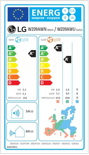 LG Mono Split Klimaanlage Libero WZ 9000 Btu mit Integrierte WLAN, A++/A+ | Monosplit Klimagerät (WZ09AWN.SNU1 + WZ09AWU.SUU1) | Klimagerät mit Wärmepumpe - Mattweiß