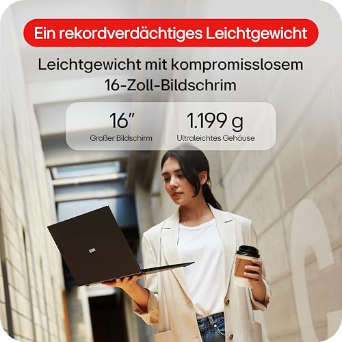 LG gram 16 16Z90RU-G.AA58G (16 Zoll) IPS Notebook, Intel Core i5-1334U, 16GB RAM, 1TB SSD, Intel Iris® Xe Graphics, federleicht (1,199 kg), 80 Wh, Thunderbolt 4, Schwarz