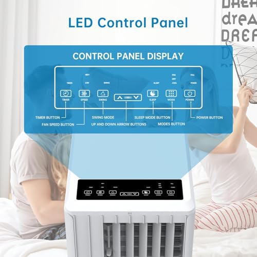 Thaookte 3-in-1 Mobilklimaanlage 9000 BTU mit Dual-Schlauch-Technologie, extrem leise (≤45 dB), 24h Vorwahl, kabellose Bedienung per Fernbedienung, 3 Funktionen Klimaanlage mobil für Räume bis 35 m²