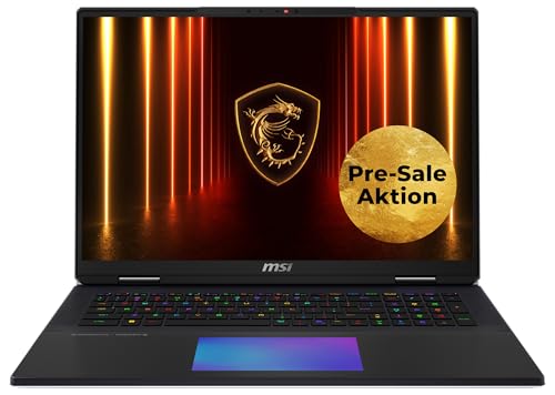 MSI Titan 18 HX AI Gaming-Laptop, 18" UHD+ Mini-LED Display, Intel Core Ultra 9, NVIDIA GeForce RTX 5090, 96 GB DDR5 RAM, 6 TB SSD, Windows 11 Home, QWERTZ Tastatur, Schwarz, A2XWJG-070
