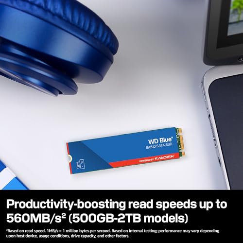 WD Blue SA510 SATA SSD 1 TB M.2 2280 (Lesen bis 560 MB/s, Schreiben bis 520 MB/s, Upgrade für PC/Laptop, dreimonatiges Probeabo von Dropbox Professional, Western Digital SSD Dashboard)