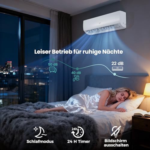 COSTWAY 9000BTU Split Klimaanlage, Klimageräte mit Heizfunktion 2,6kW, Air Conditioner Wandhalterung inkl. Kupferleitung, Kältemittel R32, sehr leise für Räume bis zu 42m³