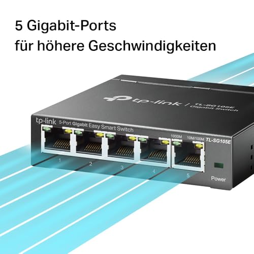 TP-Link TL-SG105E 5-Ports Gigabit Easy Smart Managed Netzwerk Switch(Plug-and-Play,Metallgehäuse, QoS, IGMP-Snooping,LAN Verteiler, zentrales Management, energieeffizient)