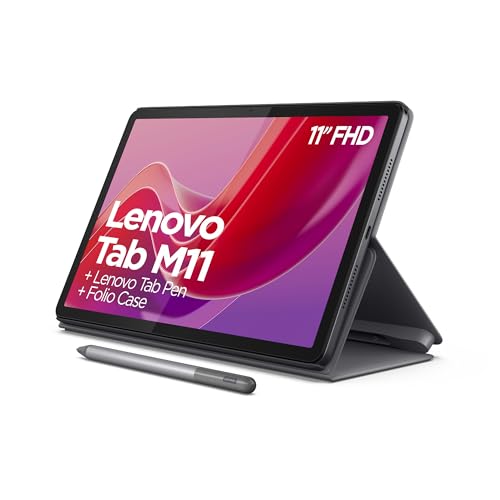 Lenovo Tab M11 Tablet, 27,9 cm (11 Zoll), MediaTek Helio G88, 8 GB RAM, 128 GB, erweiterbar auf 1 TB, 4 Lautsprecher, WLAN, Bluetooth, Android 13, Mondgrau, inklusive Hülle und Tab Pen