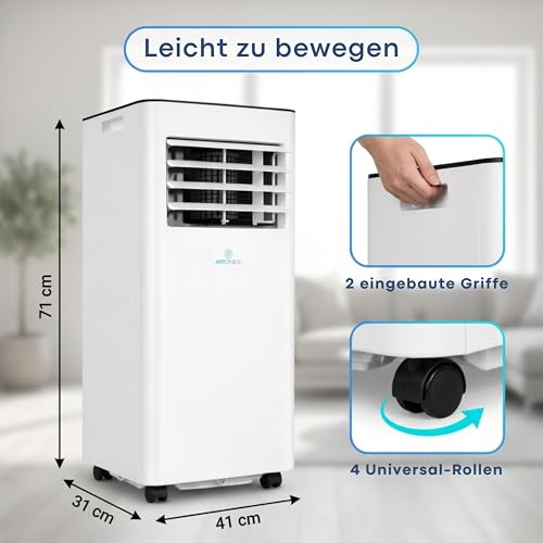 Aironex Mobiles Klimagerät 7000 BTU – Klimaanlage Weiß – Klimagerät mit Fensterabdichtung – Leise Klimaanlage mit Fernbedienung – Mobiles Klimagerät für Schlafzimmer, Wohnzimmer und Büro