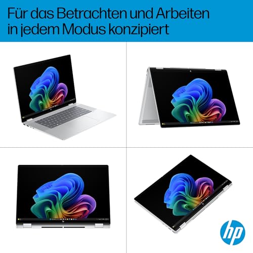 HP OmniBook X Flip, 16" 3K, Intel Core Ultra 7, 32GB RAM, 1TB SSD | Copilot+ Premium 2-in-1 Laptop mit großem 3K-Touchdisplay für Kreativarbeit, Business und Multitasking, QWERTZ, Silber