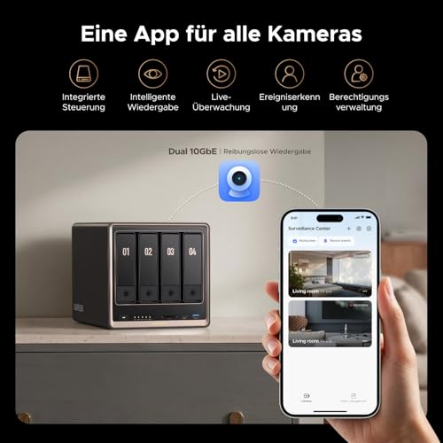 UGREEN NASync DXP4800 GT 4 Bay NAS für Creator und Büroteams (ohne HDD) | AMD Ryzen R2514, Dual 10GbE, 8GB DDR4 bis 64GB, 4K HDMI, 2 × M.2 NVMe-Steckplätze, ECC-Support, U.2 & M.2 Slots
