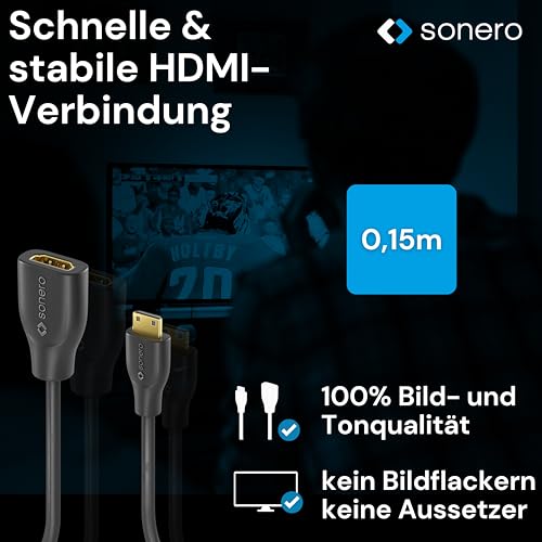 Sonero Mini HDMI auf HDMI Adapter, 4K Portsaver, C Stecker A Buchse, 0,15 m | Premium High Speed Adapter mit zweifacher Abschirmung und PVC-Mantel für stabile Bild- und Tonübertragung