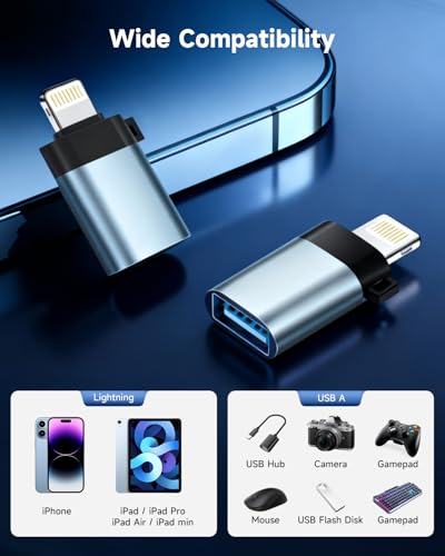 Lightning auf USB Adapter 2Pack, iPhone Adapter Lightning auf USB Kompakter mit Lanyard USB-OTG-Adapter für Apple iPhone/iPad, UnterstütztUSB Flash Drive/MIDI Keyboard/Kamera/Kartenleser/Tastatur