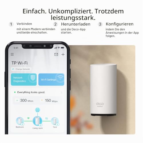 TP-Link Deco BE25-Outdoor Wi-Fi 7 Router | Dualband-WLAN bis zu 2.882 Mbit/s (5 GHz) + 688 Mbit/s (2,4 GHz) | 2× 2,5-Gbit/s-Ports | 802.3at PoE/AC-Stromversorgung | ideal für Garten und Terrasse