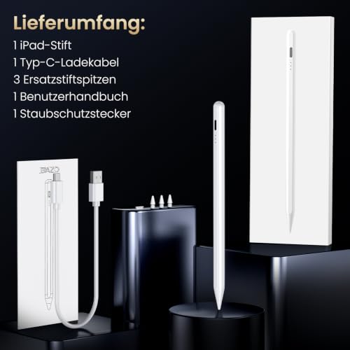 BAZO Stift für iPad 2018-2026, 2X Schnellladeleistung, Palm Rejection