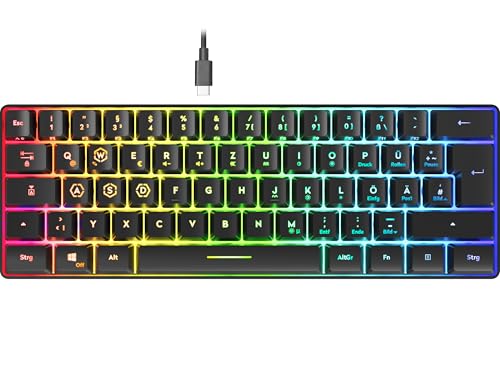 Speedlink Letos RGB Gaming Tastatur 60% mit Kabel abnehmbar, für PC & PS5 | N-Key Rollover Anti-Ghosting, verschiedene RGB-Beleuchtungsmodi, kabelgebunden, QWERTZ DE Layout, Keyboard schwarz