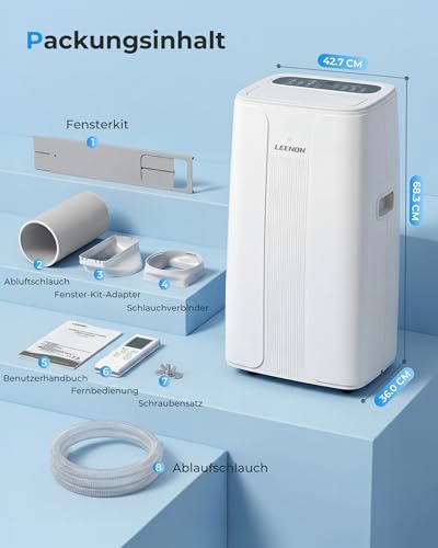 Klimaanlage Mobil Klimagerät 14000 BTU, LEENON 4 in 1 Kühlen Entfeuchten Lüftermodus Schlafmodus, Mobile Klima mit Abluftschlauch, Fernbedienung/24h Timer, Auto-Swing Air Conditioner, Für bis 50m²