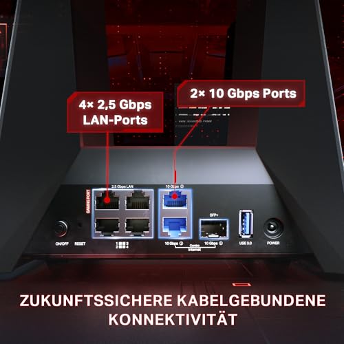 TP-Link Archer GE800 Gaming Router Tri-Band Wi-Fi 7, 2× 10 Gbps Anschlüsse, Dedizierter Gaming-Anschluss, Dediziertes Spiele-Panel, Exklusive Beschleunigung für Spiele, Spielorientiertes Design