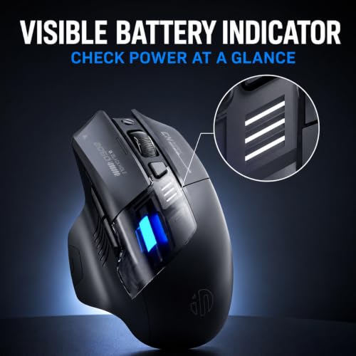 inphic A9 Explorer V2 Kabellose Gaming‑Maus, 12800 DPI leise | Tri‑Modus 2,4G / USB‑C‑Kabel / Bluetooth, wiederaufladbar, RGB‑Beleuchtung, sichtbare Akku‑Anzeige für Laptop, PC, Computer