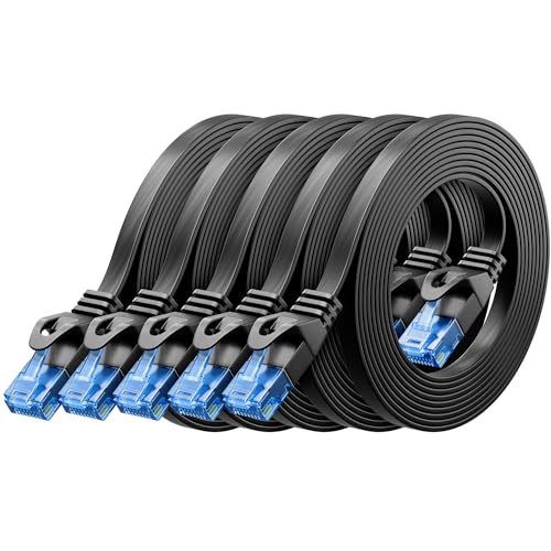 deleyCON 0,5m CAT6 Flaches Netzwerkkabel RJ45 1000 Mbit, 5 Stück - Schwarz