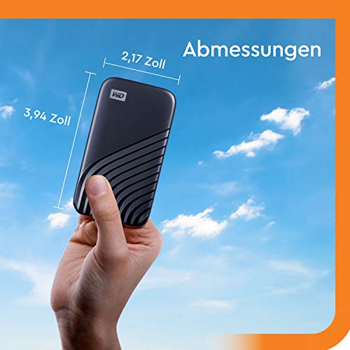 WD My Passport SSD 1 TB mobiler SSD Speicher (NVMe-Technologie, USB-C und USB 3.2 Gen-2 kompatibel, Lesen 1050 MB/s, Schreiben 1000 MB/s) Mitternachtsblau