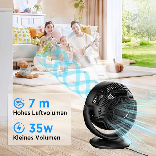 EasyAcc Ventilator Leise, 25dB Tischventilator sehr Leise, Umwälzventilator 90° Auto-Oszillation Horizontal und Vertikal 3D Turbo mit Fernbedienung, 3 Geschwindigkeiten, 2-12H Timer für Schlafzimmer