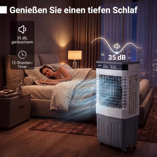 COSTWAY Luftkühler mit Wasserkühlung, mobile Klimaanlage ohne abluftschlauch leise, Kühlventilator mit Wassertank, 12H Timer, 2 Modus, Verdunstungskühler mit Rollen (49 x 31 x 109 cm)