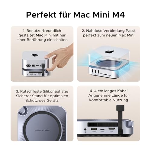 UGREEN Mac mini M4 Dock 40Gbps M.2 NVMe SSD Gehäuse, 5X 10Gbps USB-Anschlüsse, Docking Station mit HDMI(8K@30Hz max.) für Dual Display, SD/TF 4.0 & 3,5mm Aux – Kompatibel mit Mac mini M4/ M4 Pro