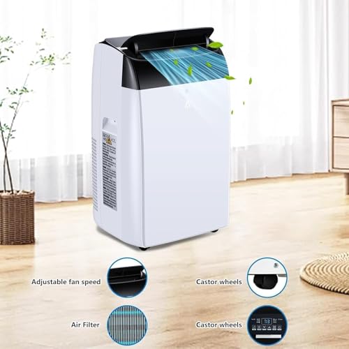 Leises 4-in-1 Mobiles Klimagerät 10000 BTU | Kühlen/Ventilieren/Entfeuchten/Follow-Me | Für Räume Bis 43–51㎡ Abluftschlauch+Digitaldisplay+Fernbedienung+24h-Timer (Schwarz, 10000 BTU)