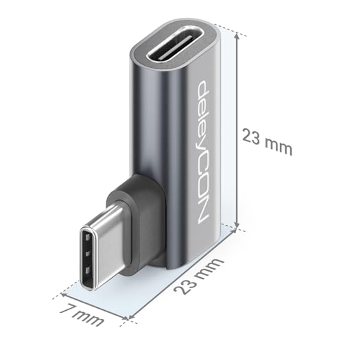 deleyCON USB-C Winkeladapter 90 Grad flach, 40Gbps, 240W, USB 4.0, 2 Stück