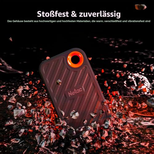 Netac ZX20 512GB Extreme 512GB NVMe Portable SSD USB 3.2-C bis zu 2000MB/s Lesebeständig Staubgeschützt