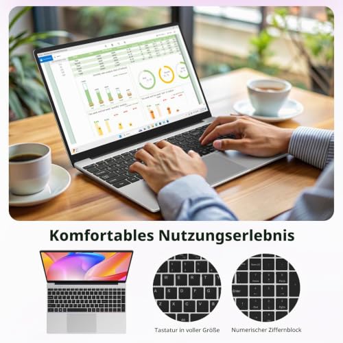 15,6 Zoll Laptop, Quad-Core N95(bis 3,4 GHz), 16GB RAM, 512GB SSD, Full-HD Display, beleuchtete Tastatur mit Nummernblock, 2,4G/5G WLAN, Bluetooth 5.0, Win 11 Notebook für Arbeit, Studium & Homeoffice