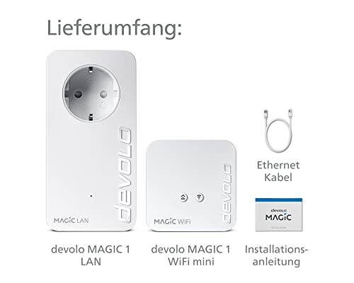 devolo Magic 1 WiFi mini Starter Kit, WLAN Powerline Adapter, bis zu 1.200 Mbit/s, WLAN Verstärker, 1x LAN Anschluss, dLAN 2.0, weiß