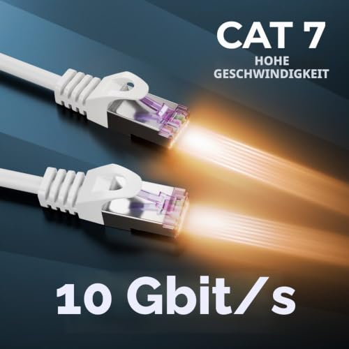 deleyCON 1m CAT7 Netzwerkkabel RJ45 10 Gigabit, 5 Stück - Weiß | Patchkabel Ethernet Kabel, Kupfer, SFTP PiMF Schirmung, LAN DSL, Switch, Modem, Router, Patchpanel, CAT7 CAT6 CAT5