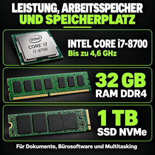 Desktop-PC i7-8700 bis zu 4,6 GHz | 27″ Dell Monitor | 32 GB RAM | DVD-RW | 1 TB SSD NEW | Büro-Desktop-PC | Windows 11 Pro + Office 2021 | Kabellose Maus und Tastatur (Generalüberholter)