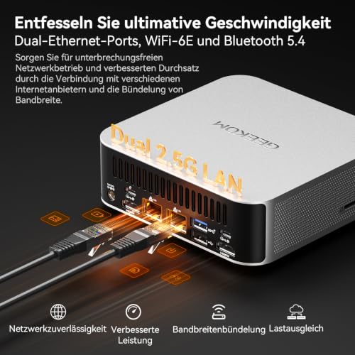 GEEKOM Business Mini PC A8 Max mit AMD Ryzen 7 8745HS, 16GB DDR5 1TB SSD | 3 Jahre Garantie, Mini Computer, 2,5Gbps Dualer LAN Port, 8 USB, 8K Quad-Display, für Gaming/Kreativität/Office