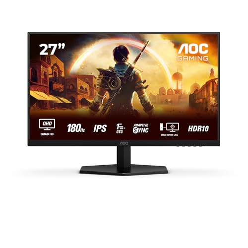 AOC Q27G42XE 27 Zoll WQHD Gaming Monitor, 180Hz, Fast IPS Panel, 1ms GtG, HDR10, G-Sync Compatible, Lautsprecher,(2560x1440 HDMI 2X 2.0 DP 1x 1.4) Schwarz