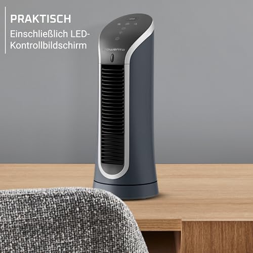 Rowenta Eole Compact Turmventilator, 35 dB(A), Luftstrom bis 5m VU6220 | 6 Geschwindigkeiten & 2 Modi, 8-Stunden-Timer, LED-Display, Oszillation, Einfache, intuitive Bedienung, Farbe: Schwarz/Weiß