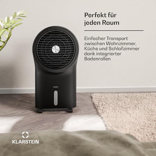 Klarstein Luftkühler mit Wasserkühlung, Verdunstungskühler, 6L Tank, 320 m³/h, Timer & Fernbedienung, tragbares Kühlgerät für Räume & Schlafzimmer, Schwarz