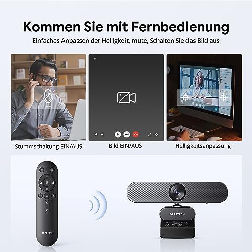 DEPSTECH DW50 Pro Webcam 4K, Ultra HD mit Mikrofon, 3-facher Zoom, 1/2.55 Sony Sensor, Duale Mics mit Geräuschunterdrückung, Fernbedienung, Autofokus Streaming Kamera für PC Laptop Mac, Teams