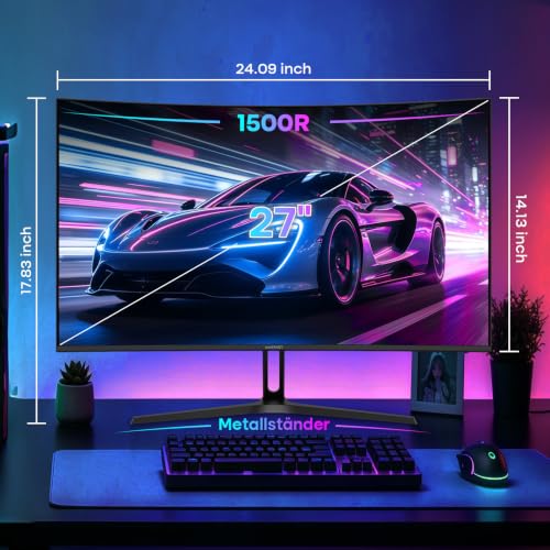 Amzfast 27 Zoll Curved Gaming Monitor 240Hz, 1920x1080 FHD, VA Curved 1500R, 1ms MPRT, Adaptive Sync, 4000:1 Kontrast, 95% DCI-P3, 130% sRGB, HDR, HDMI 2.0&DP 1.4, VESA 100x100mm, AMZG27C1 Pro