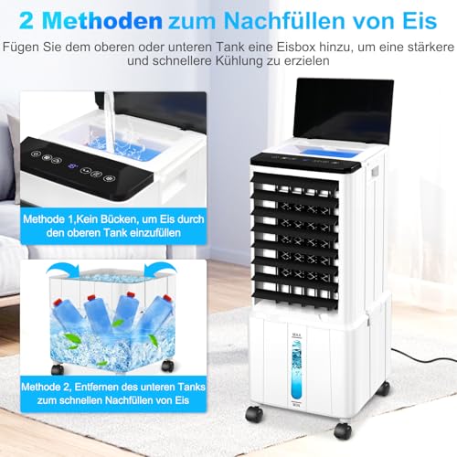 Klimaanlage Mobil, 14L Klimaanlage ohne Abluftschlauch mit 3 Modus, 12H Timer, 60W, 40dB, 120°Oszillation, Abnehmbare Wassertank, Fernbedienung, Leise Klimagerät Air Conditioner für Wohnung Zimmer