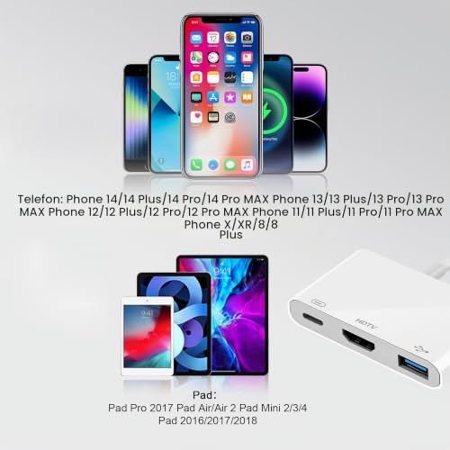 [Apple MFi-Zertifiziert] Digital AV Adapter Hub HDMI 1080P USB OTG | Für iPhone 14/13/12/11/X/8 & iPad Modelle, 1080P Full HD, USB OTG, Ladeanschluss, Spiegelung auf TV & Beamer