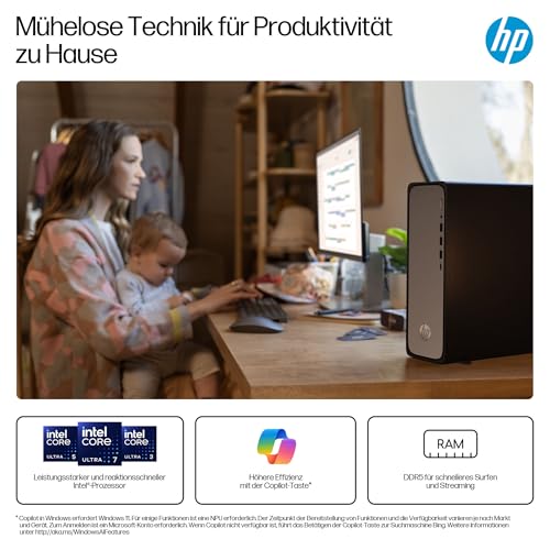 HP OmniDesk Slim Desktop S03-0250ng, Intel Core i5-14400, 16 GB DDR5 RAM, 512 GB PCIe Gen4 SSD, Intel UHD Graphics 730, Windows 11 Home, Wi-Fi 6, USB Type-C, Meteor Silver/Jack Black