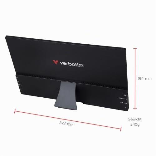 Verbatim 49590 Tragbarer Monitor 14", 1920x1080 Full HD LCD, Schwarz, PM-14 | Tragbarer Monitor mit Aluminiumgehäuse, USB-C und HDMI für Laptop, MacBook, PC, Konsole und mobiles Arbeiten